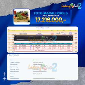 BUKTI JACKPOT MACAU4D LADANGTOTO2 Rp.17.216.000,-