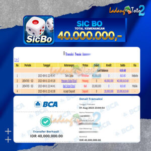 BUKTI JP LADANGTOTO2 SICBO Rp.40.000.000,-