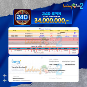 BUKTI JACKPOT LADANGTOTO2 24DSPIN Rp.34.000.000,-